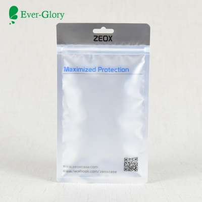 Silver Foil Stand up Zip Lock Grip Seal Bag Half Transparent Pouch for usb charge Cable Packaging Bags